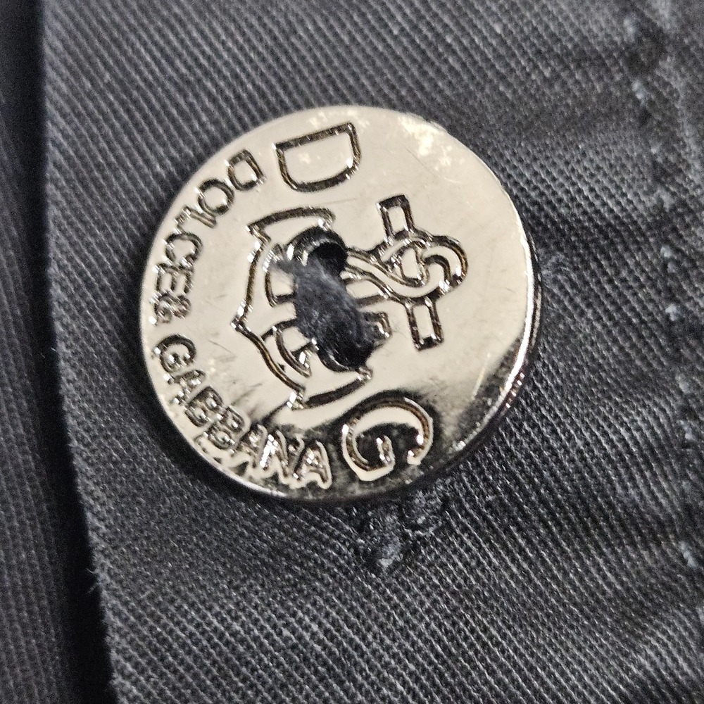Dolce & Gabbana Button Up Cotton Shirt Front Pocket Logo Black Mens L Italy - Picture 4 of 11